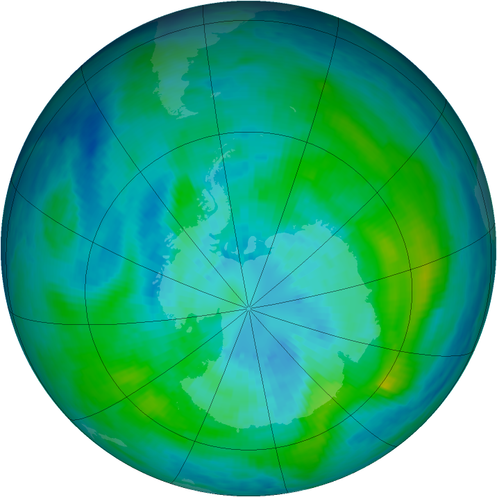 Antarctic ozone map for 25 March 1992